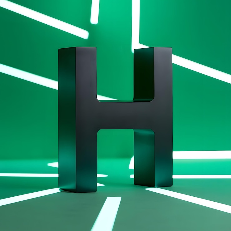Foto letra 3d h con un acabado mate en fondo de color sólido generado por ai