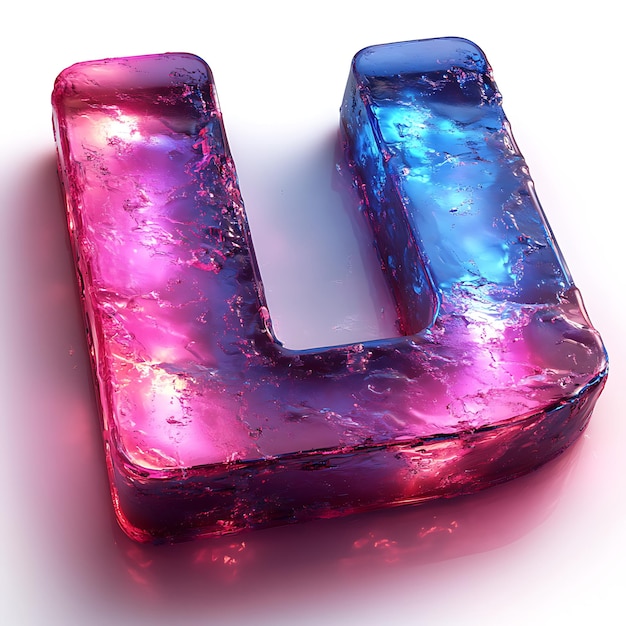 Letra 3D L con un ángulo isométrico azul eléctrico y colores de gradiente rosa neón con un