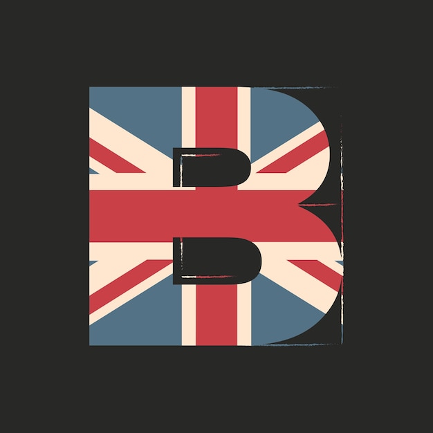 Letra 3d maiúscula B com textura de bandeira do Reino Unido isolada em fundo preto Ilustração vetorial Elemento para design Alfabeto infantil Fonte patriótica da Grã-Bretanha