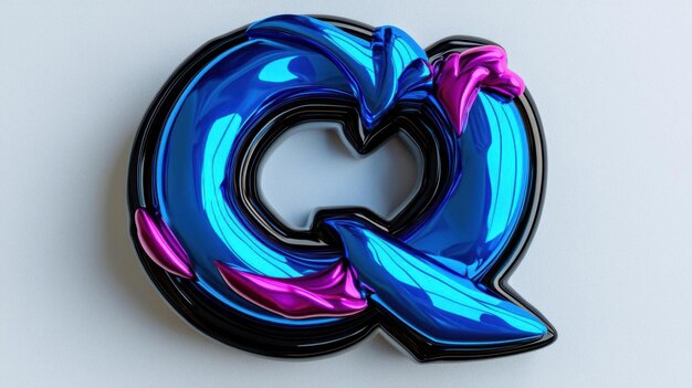 Una letra 3D Q con un color gradiente azul profundo y púrpura en un fondo blanco diseño simple sombras negras estilo Unreal Engine estilo Octane Render estilo
