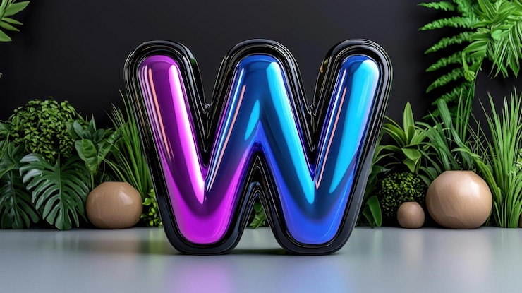 Foto una letra 3d w con un color gradiente azul profundo y púrpura en un fondo blanco diseño simple sombras negras estilo unreal engine estilo octane render estilo