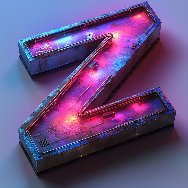 Letra 3D Z con un ángulo isométrico azul eléctrico y colores de gradiente rosa neón con un