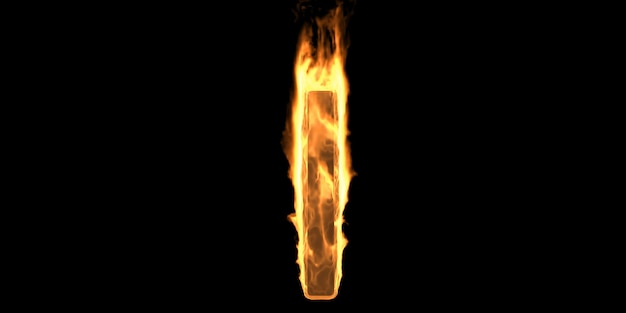 Foto letra del alfabeto de fuego i llama ardiente fuente ardiente caliente brillante fondo negro ilustración 3d