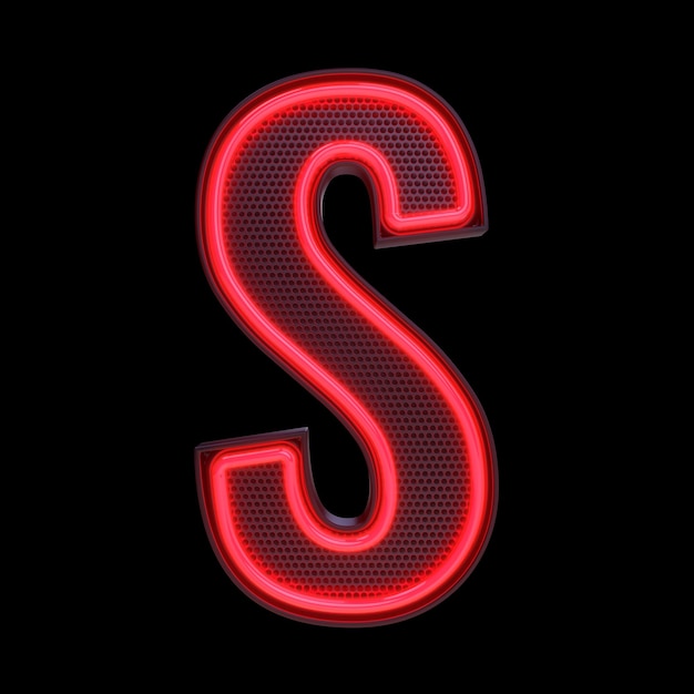 Letra del alfabeto de luz retro neón S aislada en un fondo negro con ilustración 3d de trazado de recorte