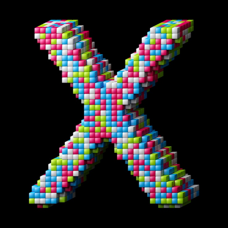 Foto letra del alfabeto pixelado 3d x