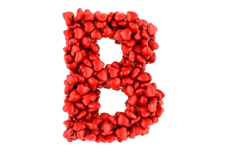 Foto la letra b de los corazones rojos en 3d