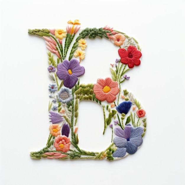 Foto la letra b está decorada con flores de colores efecto de bordado diseño floral