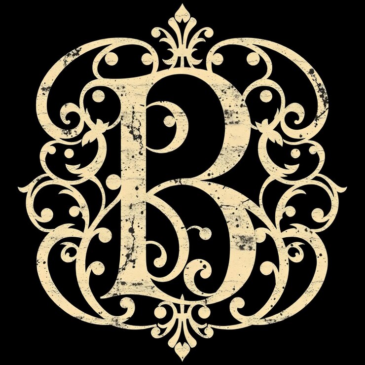una letra b se muestra con un diseño blanco y dorado