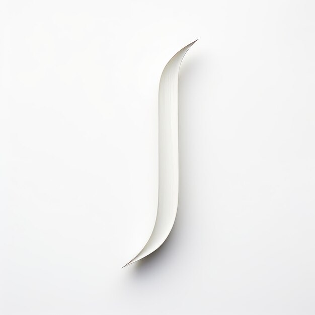 Foto letra branca j em superfície branca formas curvilíneas e curvas lisas