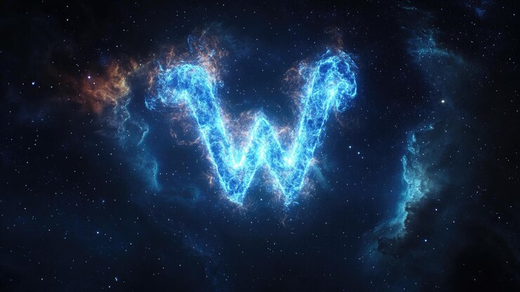 Foto una letra brillante formada por polvo y gas cósmico en un cielo estrellado
