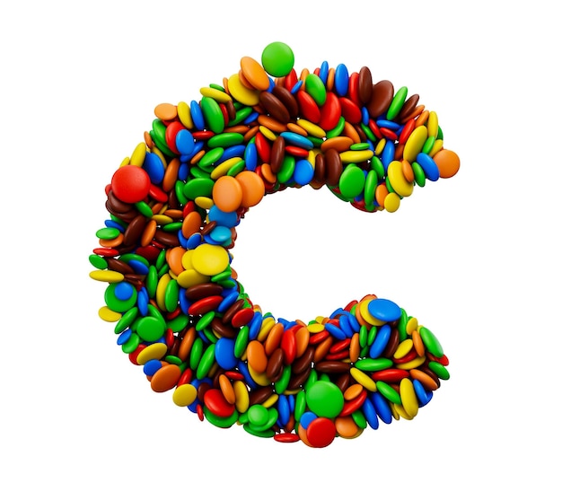 Letra C de caramelos multicolores del arco iris Festivo aislado sobre fondo blanco Ilustración 3d