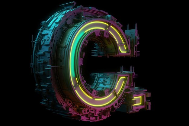 Letra C cyberpunk colores claros