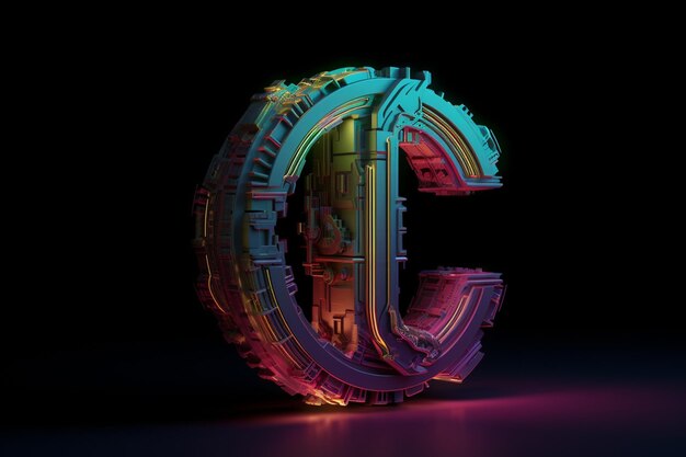 Letra C cyberpunk colores claros