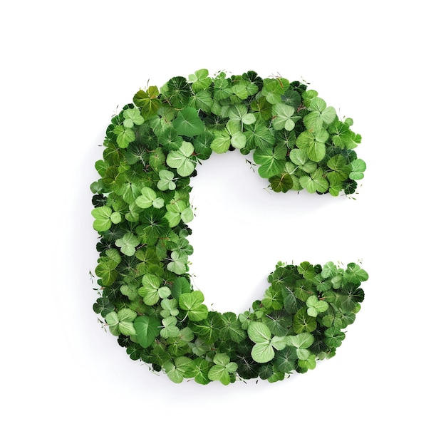 Letra C do alfabeto feita de folhas verdes de trevo Generative AI