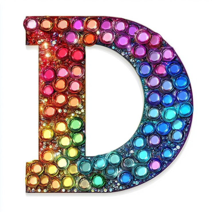 Foto una letra colorida d que está hecha de arco iris y brillos
