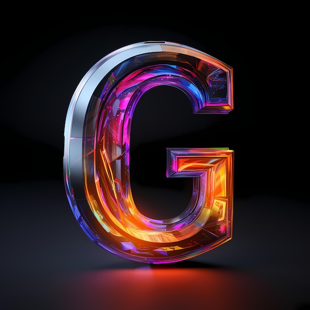 una letra colorida g está iluminada en una luz colorida