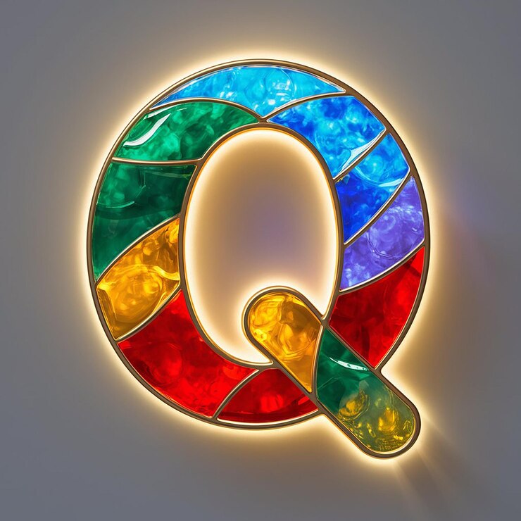 Foto una letra colorida q con efecto de vidrio multicolor
