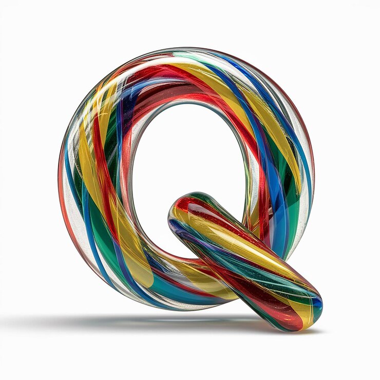 Foto una letra colorida q con efecto de vidrio multicolor