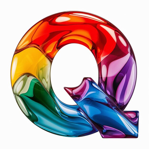 Una letra colorida Q con efecto de vidrio multicolor