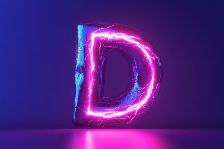 Foto una letra d brillante está iluminada en un color púrpura y azul