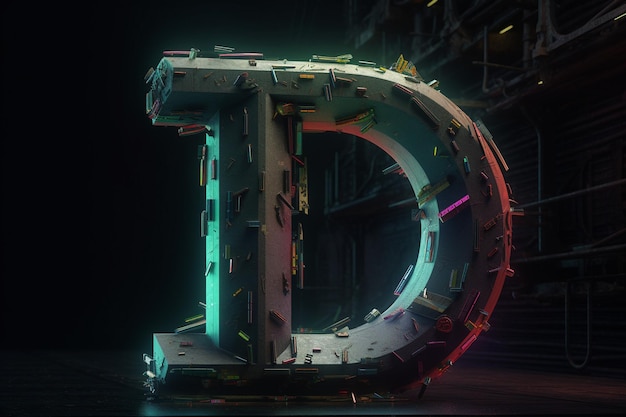 Letra D cyberpunk colores claros