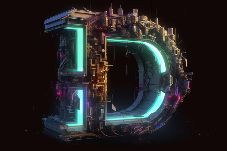 Foto letra d cyberpunk colores claros