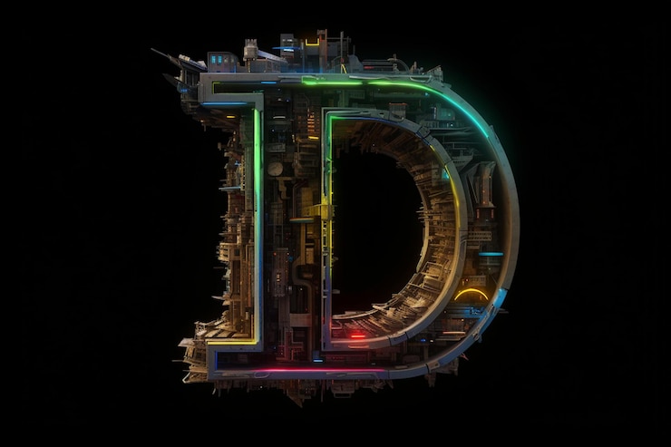Foto letra d cyberpunk colores claros