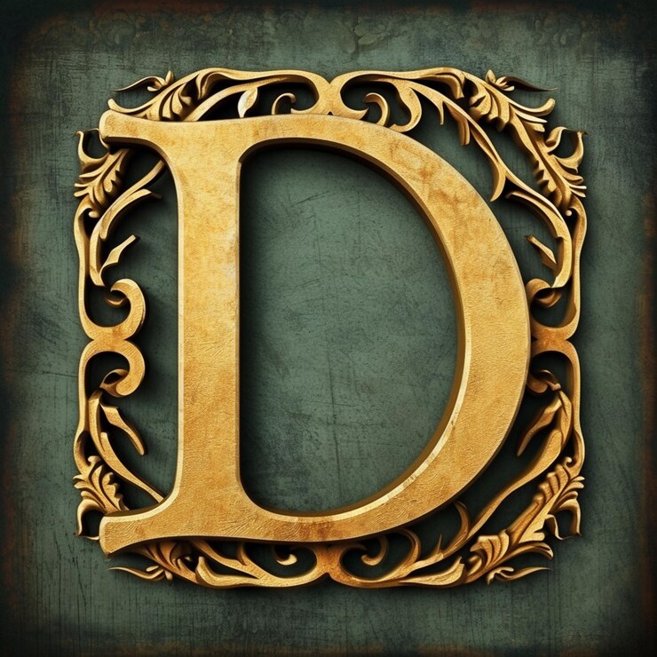 Foto una letra d con un marco dorado con un diseño en él