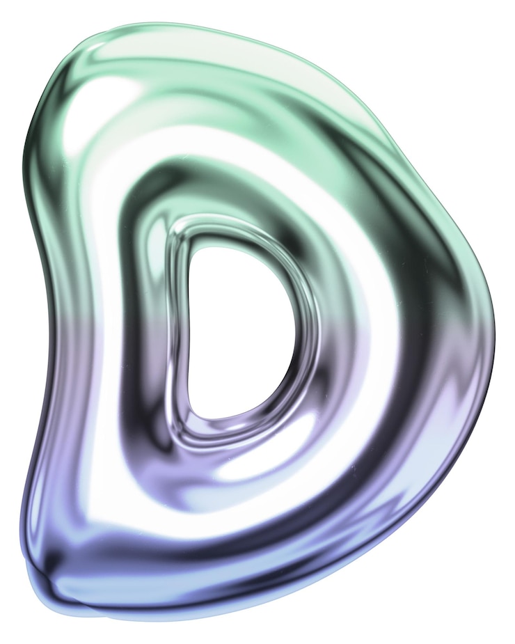 Foto letra d png holográfica fuente de cromo fluido fondo transparente