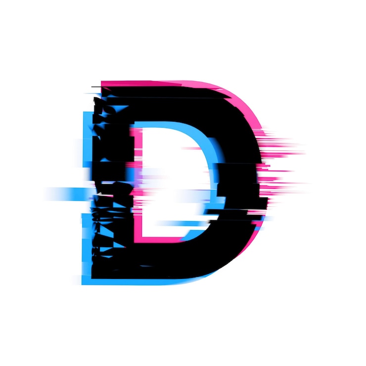 Foto letra d texto de efecto de falla de neón distorsionado fuente d render