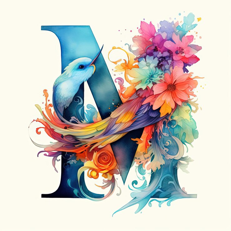 Foto letra de aquarela m com belas cores brilhantes e ilustração de design abstrato