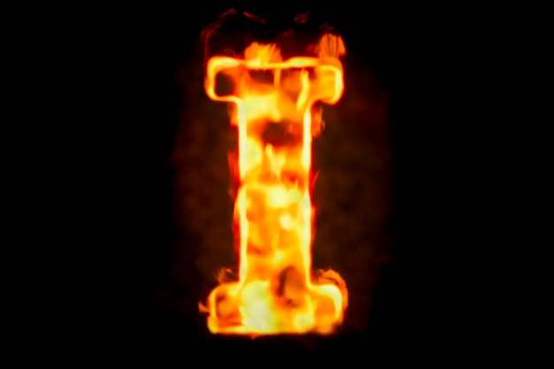 Letra de fogo I de renderização em 3D de luz de chama ardente