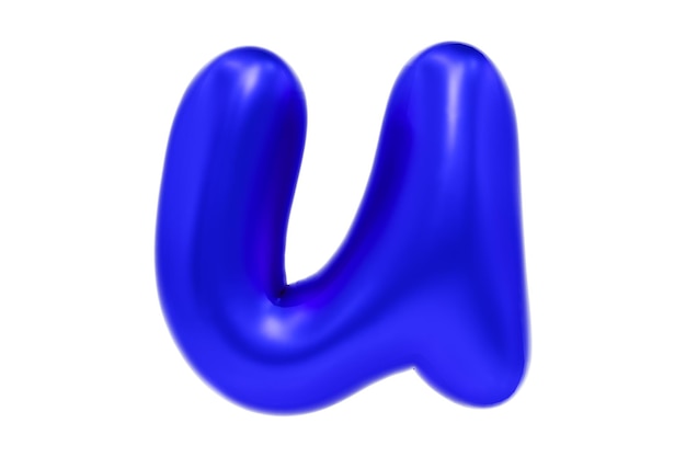 Letra de fonte 3D engraçada U feita de fonte de desenho animado de balão azul Ilustração 3d premium