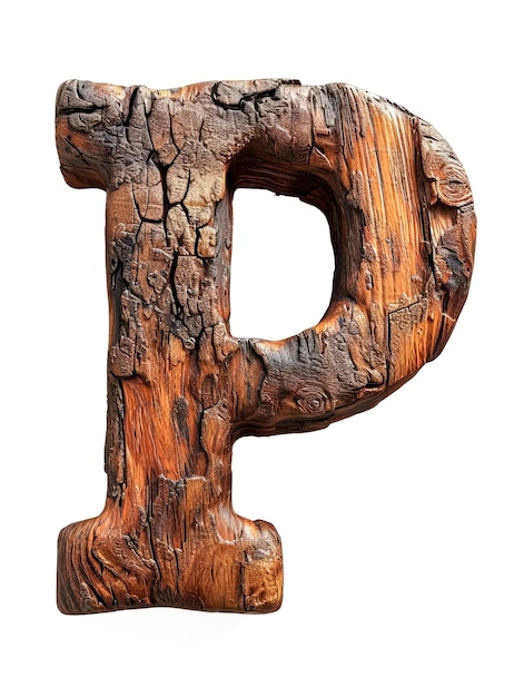 Letra de madeira única "p" isolada sobre fundo branco