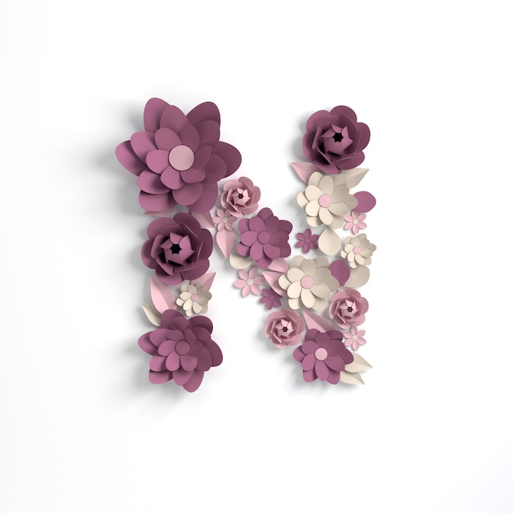 Foto letra do alfabeto da flor de papel n 3d render