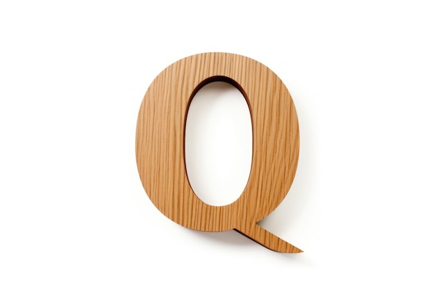 Letra do alfabeto de madeira Q em fundo branco