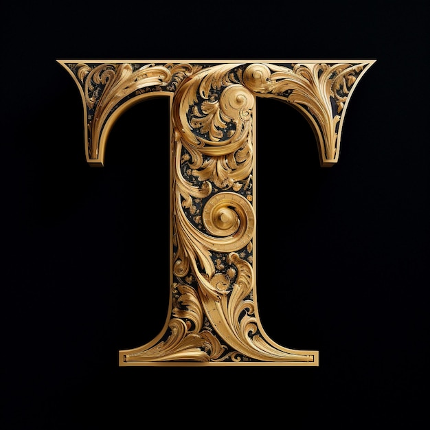 Foto letra do alfabeto em papel dourado sobre fundo preto