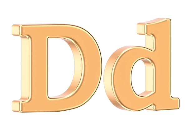 Letra dourada inglesa D com renderização em 3D serifas