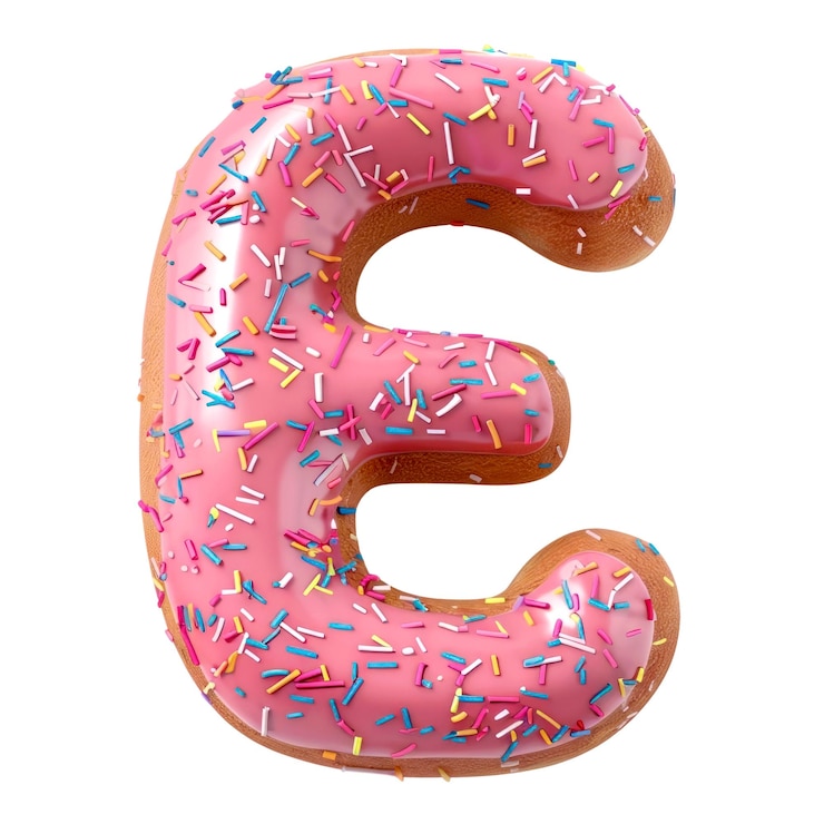 Foto letra e png 3d donut alfabeto fundo transparente