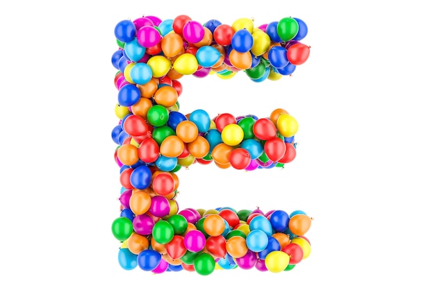 Letra E de renderizado 3D de globos de colores