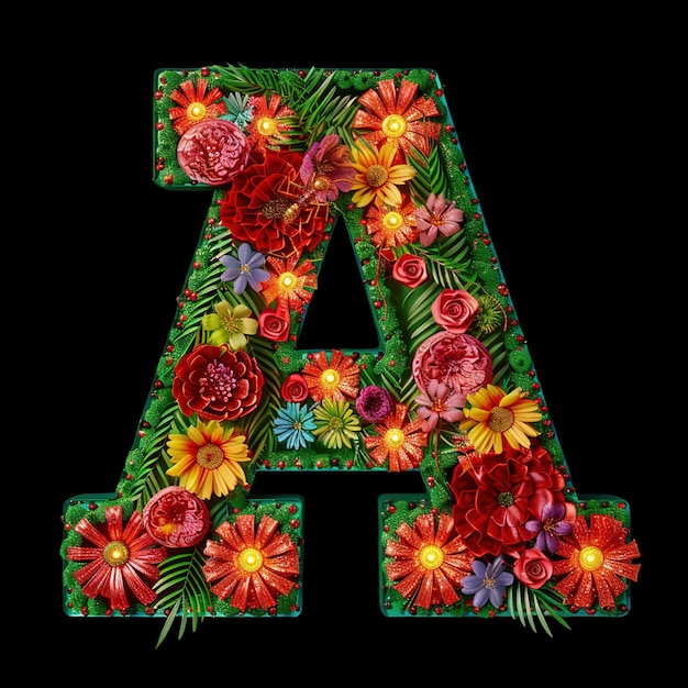 una letra a está hecha con flores y hojas