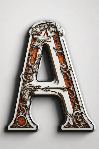 Una letra a está hecha de metal y tiene un patrón marrón y blanco.
