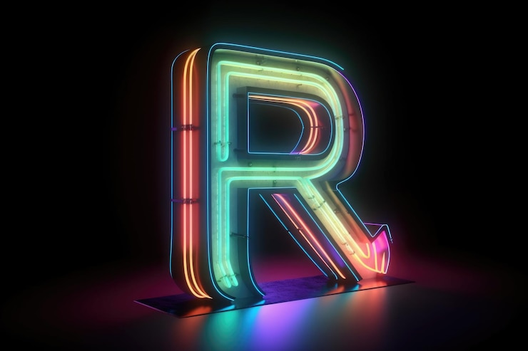 Foto letra de estilo neón retro en fondo blanco