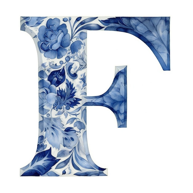 Una letra f de acuarela se muestra en un estilo de acuarela.
