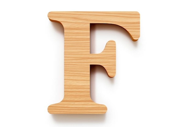 Letra F del alfabeto de madera sobre fondo blanco