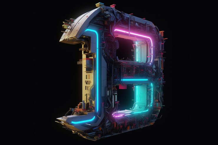 Foto letra f cyberpunk colores claros
