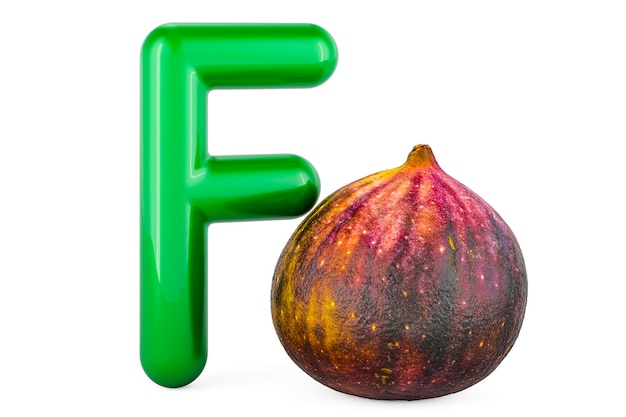 Letra F do ABC infantil com renderização em 3D de figo