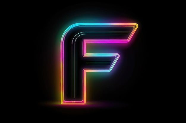 Letra f estilo neon retrô em fundo preto