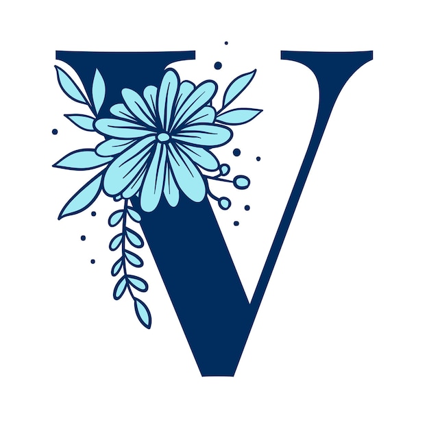 La letra de la flor V png fuente azul