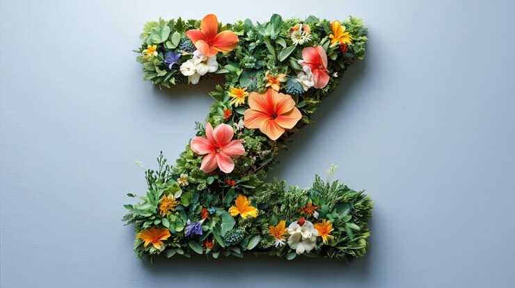 Foto la letra floral z compuesta por varias flores y vegetación